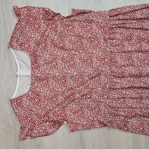 Burgundy/White XL flower Scoop neck Midi/Maxi dress w/ Capped sleeves NWOT [52]